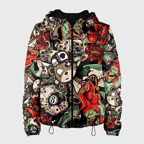 Женская куртка Граффити плюшевого медведя среди акул азарта / 3D-Черный – фото 1