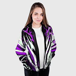 Куртка с капюшоном женская Чёрный фон, фиолетово-белая абстракция, цвет: 3D-черный — фото 2