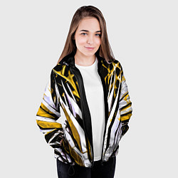Куртка с капюшоном женская Чёрный фон, жёлто-белая абстракция, цвет: 3D-черный — фото 2