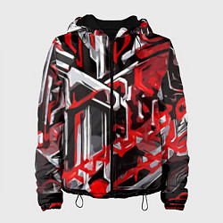 Женская куртка Красно-белая агрессивная абстракция на чёрном фоне