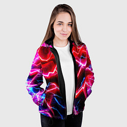 Куртка с капюшоном женская Неоновые космические разряды - нейроарт, цвет: 3D-черный — фото 2