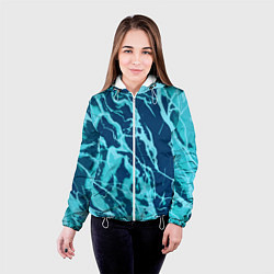 Куртка с капюшоном женская Морской сине-голубой абстракция, цвет: 3D-белый — фото 2