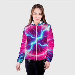 Куртка с капюшоном женская Неоновая абстракция - нейроарт, цвет: 3D-белый — фото 2