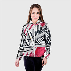 Куртка с капюшоном женская Скетч архитектуры - акварельная абстракция, цвет: 3D-белый — фото 2