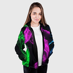 Куртка с капюшоном женская Неоновый огненный дым, цвет: 3D-черный — фото 2
