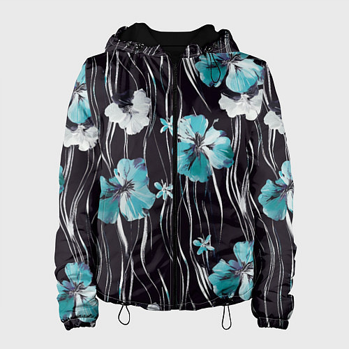 Женская куртка Цветы и волнообразные линии / 3D-Черный – фото 1