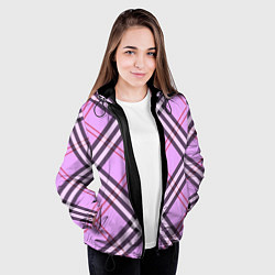 Куртка с капюшоном женская Стильная клетка - крупно, цвет: 3D-черный — фото 2