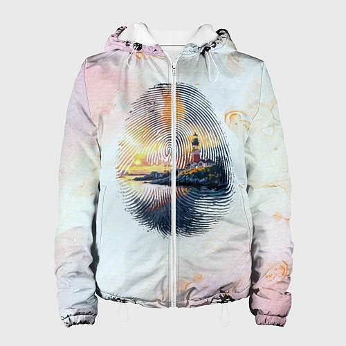 Женская куртка Маяк у моря на закате в отпечатке пальца / 3D-Белый – фото 1