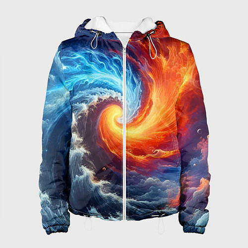 Женская куртка Столкновение двух стихий - инь янь / 3D-Белый – фото 1