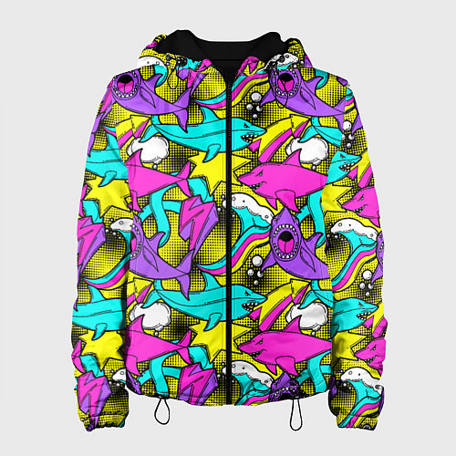 Женская куртка Цветные акулы паттерн / 3D-Черный – фото 1
