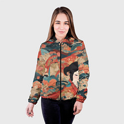 Куртка с капюшоном женская Японский орнамент с девушкой, цвет: 3D-черный — фото 2