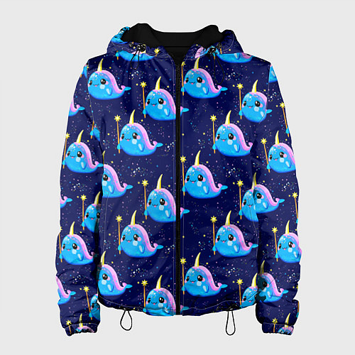 Женская куртка Нарвалы паттерн / 3D-Черный – фото 1