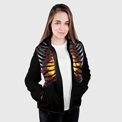 Куртка с капюшоном женская Огонь в груди скелета - костюм на хэллоуин, цвет: 3D-черный — фото 2