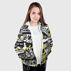 Куртка с капюшоном женская Черно-желтый орнамент, цвет: 3D-белый — фото 2