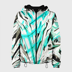 Женская куртка Чёрно-голубая агрессивная абстракция на белом фоне
