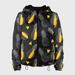 Куртка с капюшоном женская Ананасный паттерн, цвет: 3D-черный