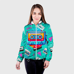Куртка с капюшоном женская Кассеты и надпись 90s, цвет: 3D-белый — фото 2