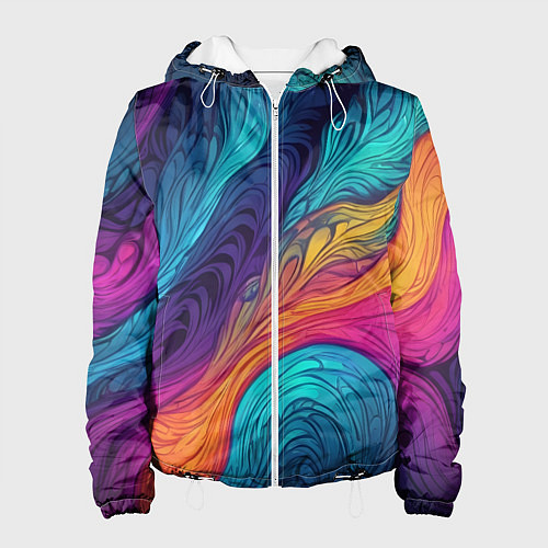 Женская куртка Перья эбру абстракция / 3D-Белый – фото 1
