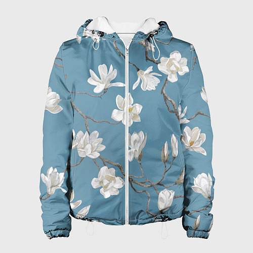 Женская куртка Цветы акварелью ветки магнолии / 3D-Белый – фото 1