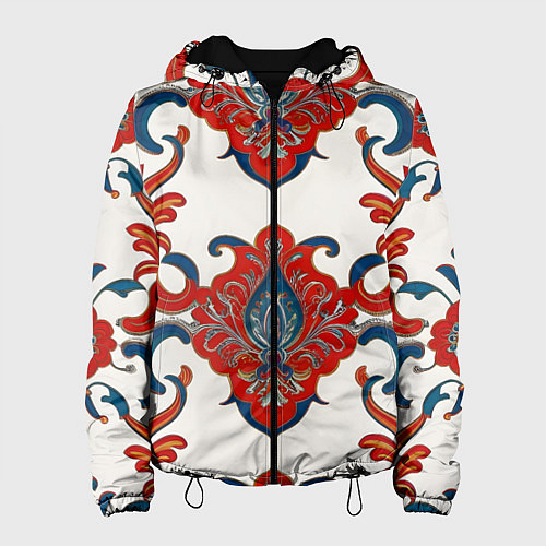 Женская куртка Узор красно-синий на белом фоне / 3D-Черный – фото 1