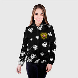 Куртка с капюшоном женская Герб РФ паттерн, цвет: 3D-черный — фото 2