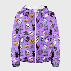 Женская куртка Кавайный хэллоуин - призраки и черепа на сиреневом