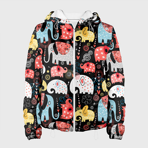 Женская куртка Цветные слонята паттерн / 3D-Белый – фото 1