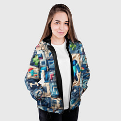 Куртка с капюшоном женская Minecraft шагает на пэчворк, цвет: 3D-черный — фото 2
