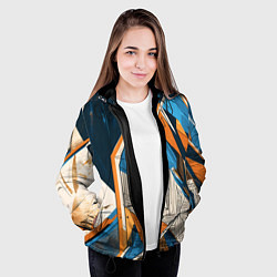 Куртка с капюшоном женская Абстракция сине-оранжевая осколки, цвет: 3D-черный — фото 2