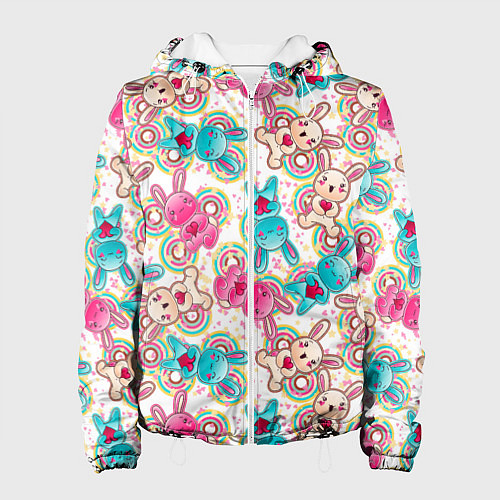 Женская куртка Зайчики цветной паттерн / 3D-Белый – фото 1