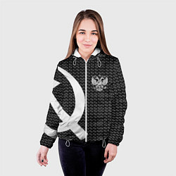 Куртка с капюшоном женская Герб РФ паттерн стиль ссср, цвет: 3D-белый — фото 2