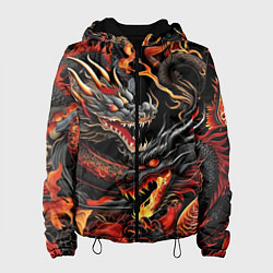 Женская куртка Огненные драконы в стиле тату ирезуми на черном