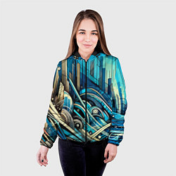 Куртка с капюшоном женская Абстрактный урбанистический пейзаж - нейроарт, цвет: 3D-черный — фото 2