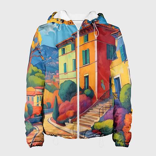 Женская куртка Живопись яркие домики фовизм / 3D-Белый – фото 1