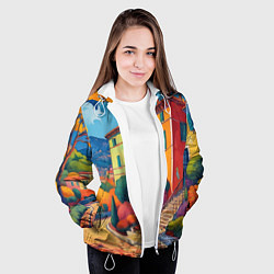 Куртка с капюшоном женская Живопись яркие домики фовизм, цвет: 3D-белый — фото 2