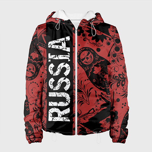 Женская куртка Россия на фоне матрёшек балалайки и славянских узо / 3D-Белый – фото 1