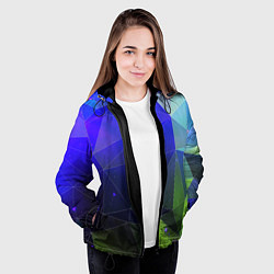 Куртка с капюшоном женская Неоновые треугольники геометрия, цвет: 3D-черный — фото 2