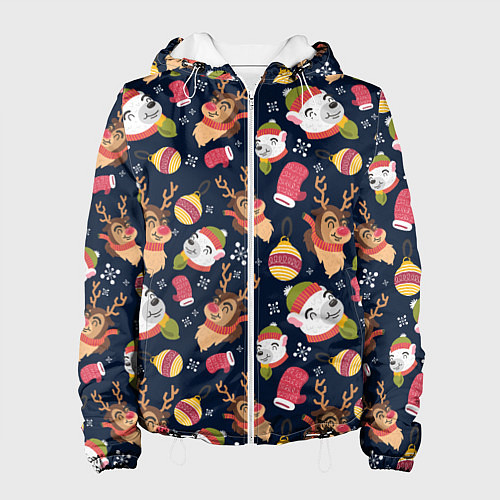 Женская куртка Новогодний детский паттерн с животными / 3D-Белый – фото 1