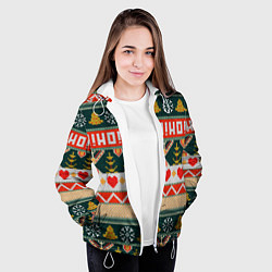 Куртка с капюшоном женская Новогодняя вязанная текстура ho-ho, цвет: 3D-белый — фото 2