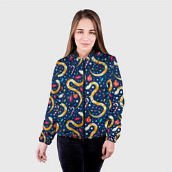 Куртка с капюшоном женская Новогодний паттерн символ года 2025, цвет: 3D-черный — фото 2