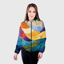 Куртка с капюшоном женская Разноцветная геометрическая мозаика, цвет: 3D-черный — фото 2