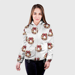 Куртка с капюшоном женская Много новогодних пончиков с бантиком и ягодами, цвет: 3D-белый — фото 2
