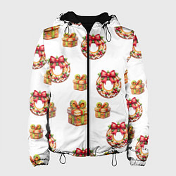 Женская куртка Много новогодних пончиков и подарков с бантиком и