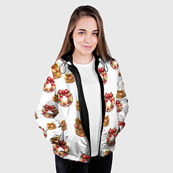 Куртка с капюшоном женская Много новогодних пончиков и подарков с бантиком и, цвет: 3D-черный — фото 2