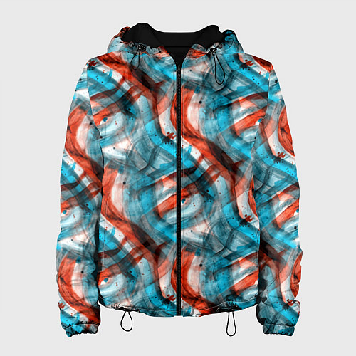 Женская куртка Акварель голубые и красные мазки / 3D-Черный – фото 1
