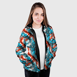 Куртка с капюшоном женская Акварель голубые и красные мазки, цвет: 3D-черный — фото 2