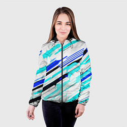 Куртка с капюшоном женская Чёрно-сине-голубые полосы на белом фоне, цвет: 3D-черный — фото 2