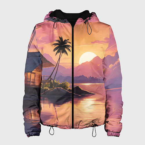 Женская куртка Домик на берегу закат / 3D-Черный – фото 1