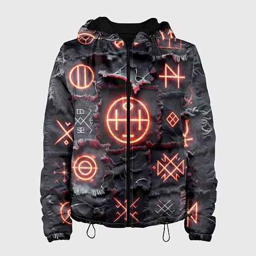 Женская куртка Символы викингов на пэчворк дениме / 3D-Черный – фото 1