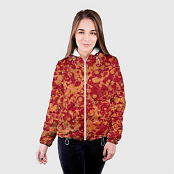 Куртка с капюшоном женская Абстрактная текстура - красно-оранжевая рябь, цвет: 3D-белый — фото 2